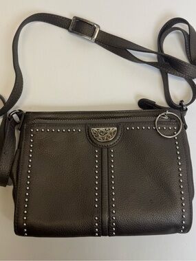 Brighton Organizer Pretty Tough Jagger Studded Crossbody Bag Pewter Pebbled